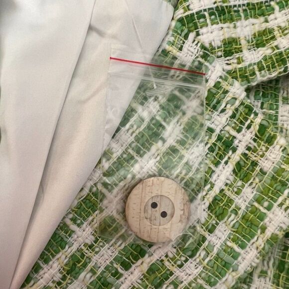 Dennis Basso Women Blazer ~ sz 6 Tweed Bracelet Sleeve Lime Green Plaid A395878 - Picture 3 of 4